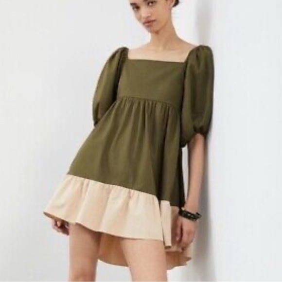 Sachin & Babi Anthropologie Green Colorblocked Mini Dress Small Open Back Boho - Picture 2 of 12